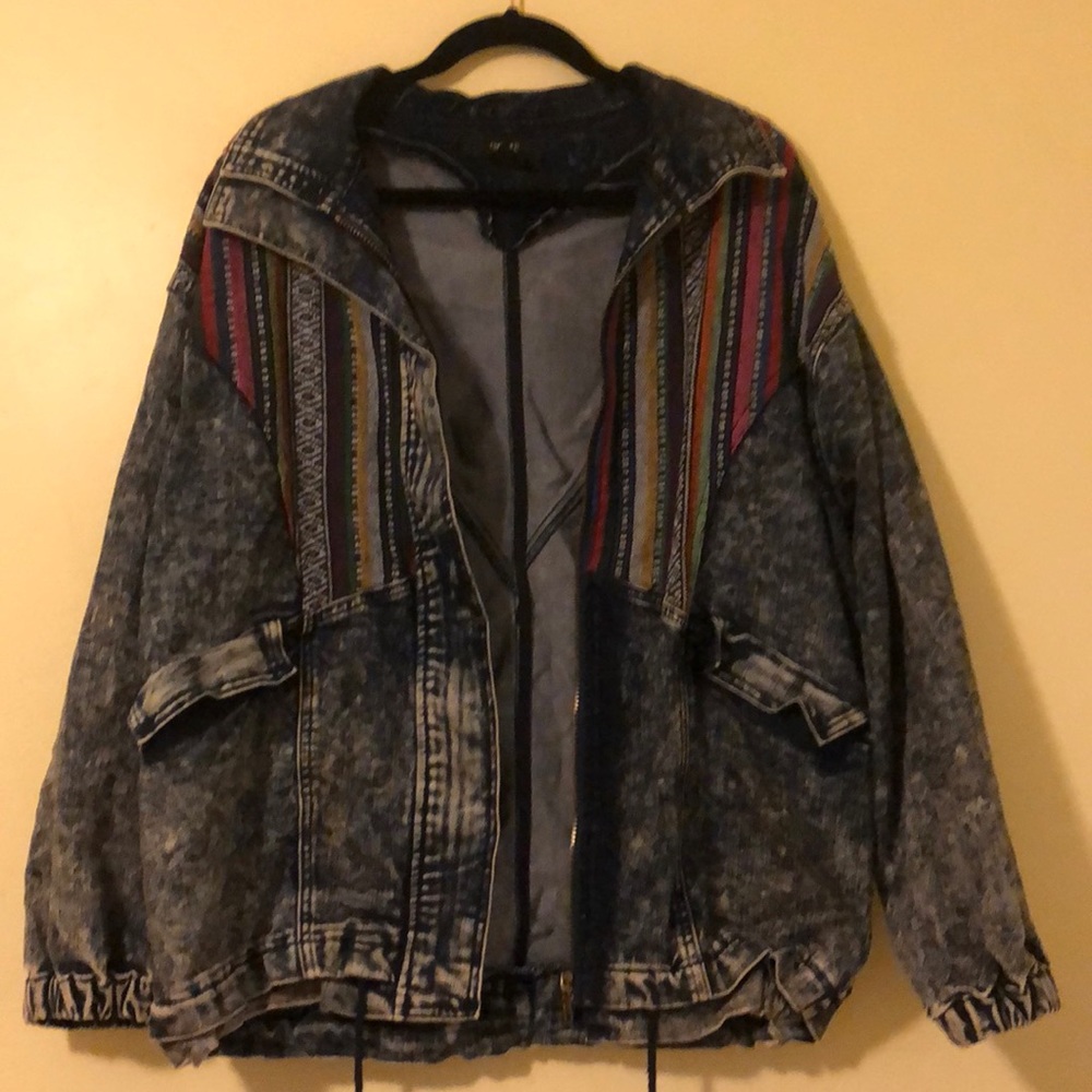 Serape Acid Wash Denim Jacket